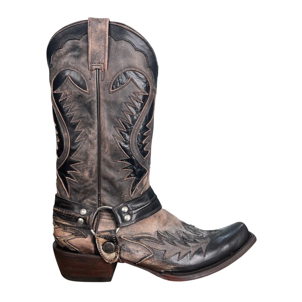 Stetson Outlaw Brown Leather Inlay Snip Toe Harness Cowboy Boot Size US 12 D